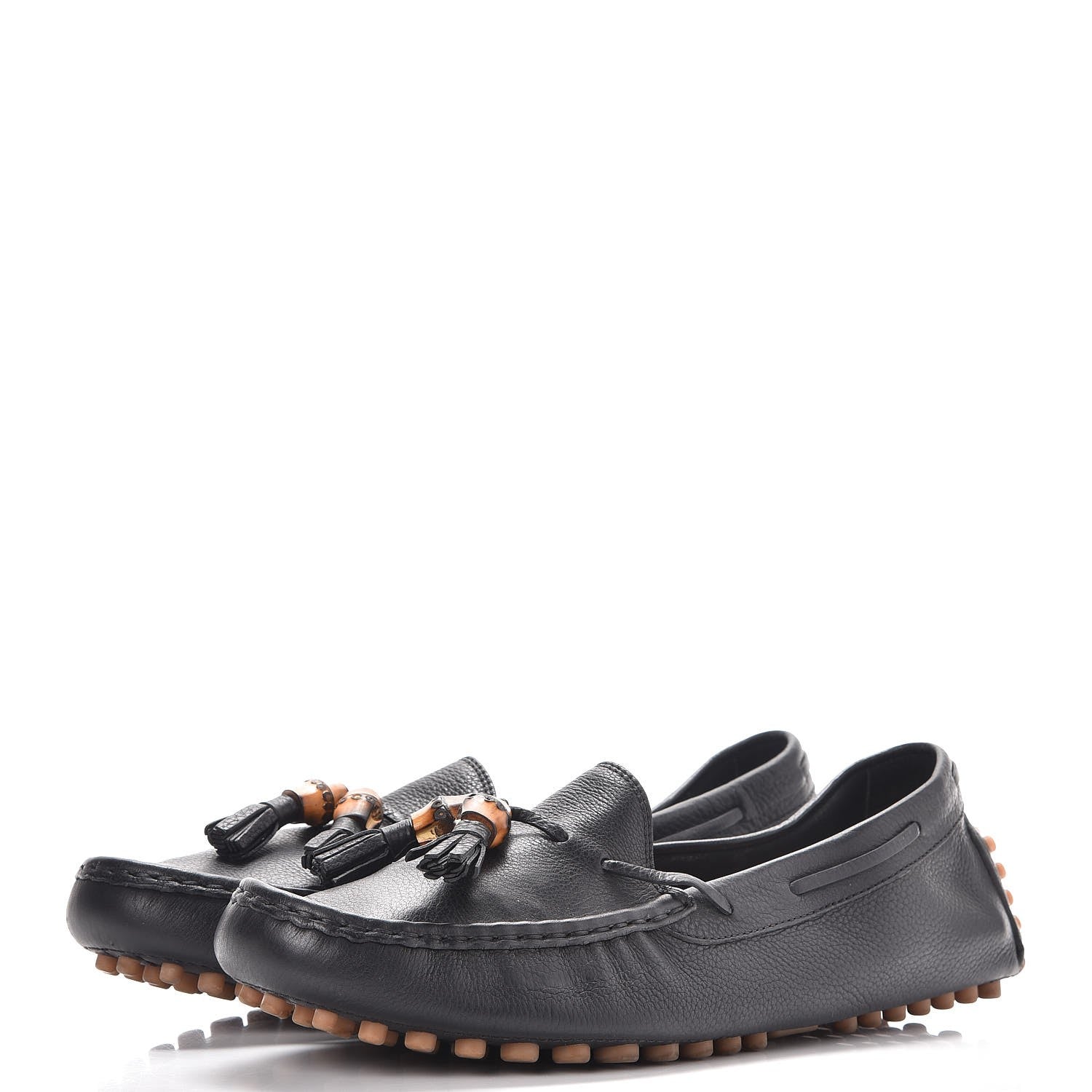 Gucci Hebron Calfskin Womens Bamboo Tassel Driver Loafers 39 Black 4 of 11