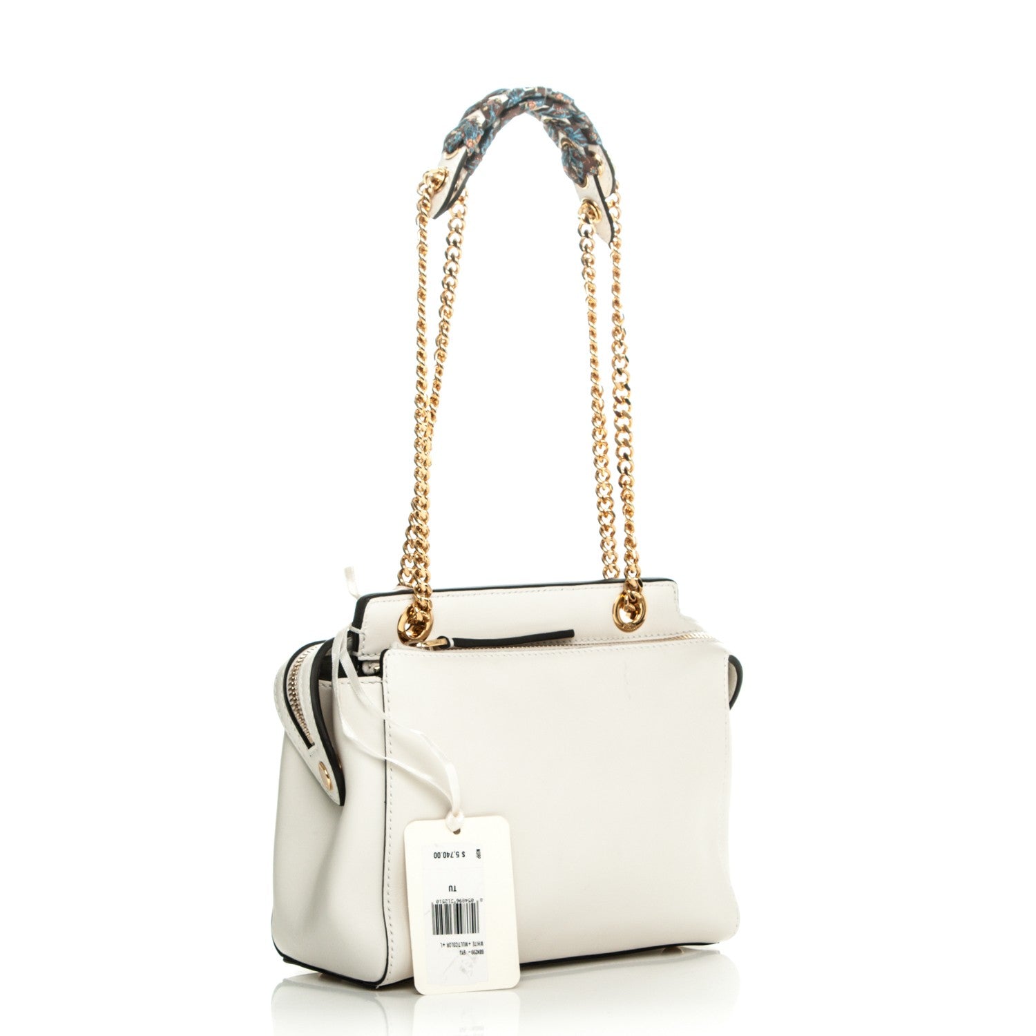 Fendi Vitello Baltico Ribbon Lace Up Floral Small DotCom Click Chain Satchel White Multicolor 14 of 22