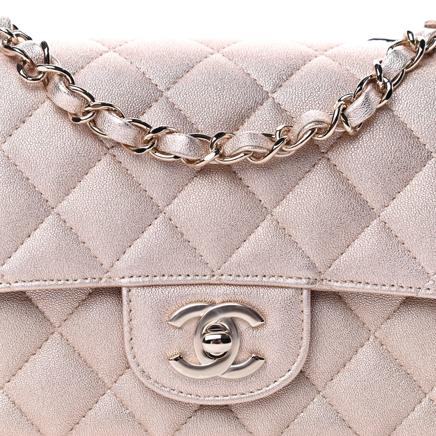Metallic Lambskin Quilted Mini Rectangular Flap Gold