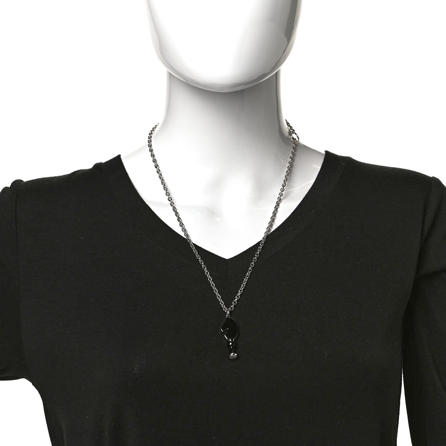 Hermes Lacquered Palladium Cavalier Necklace Black 2 of 6