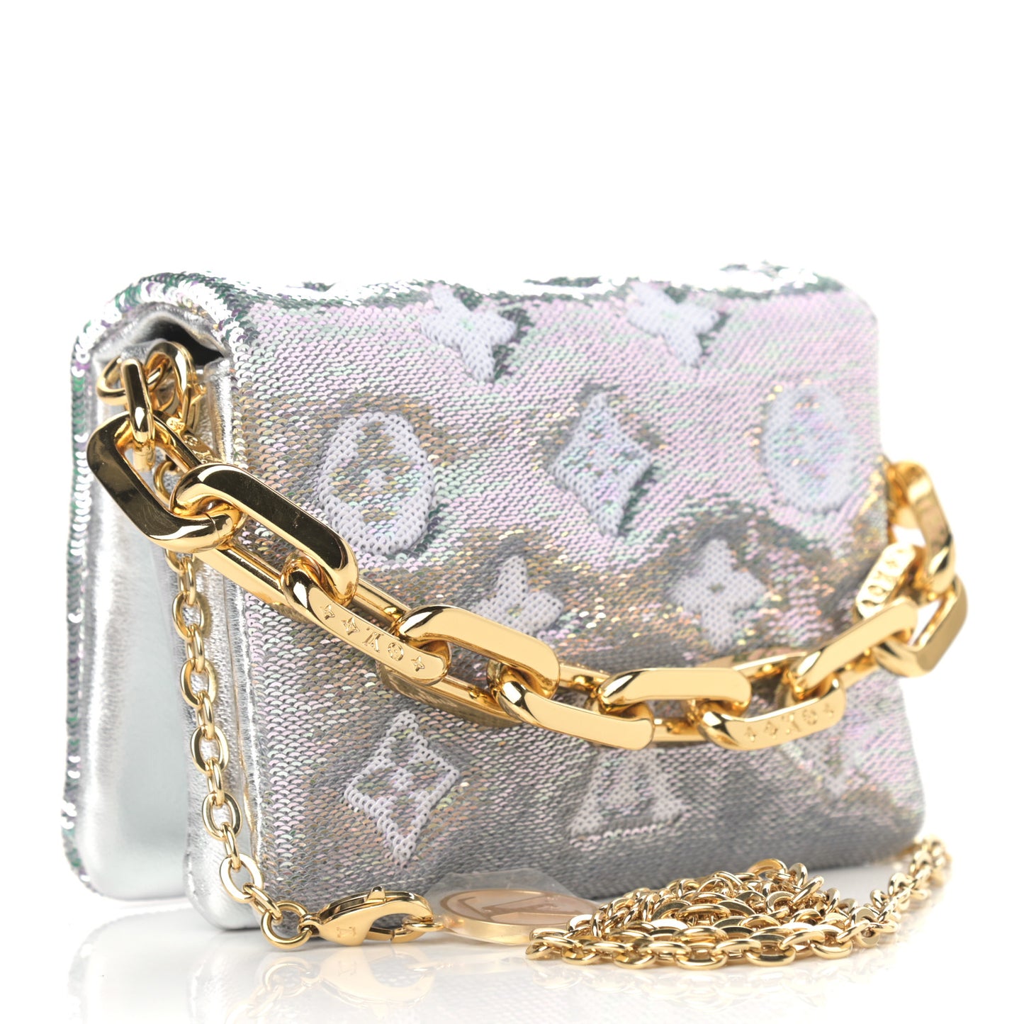 Satin Sequin Embroidered Monogram Coussin Belt Bag Silver