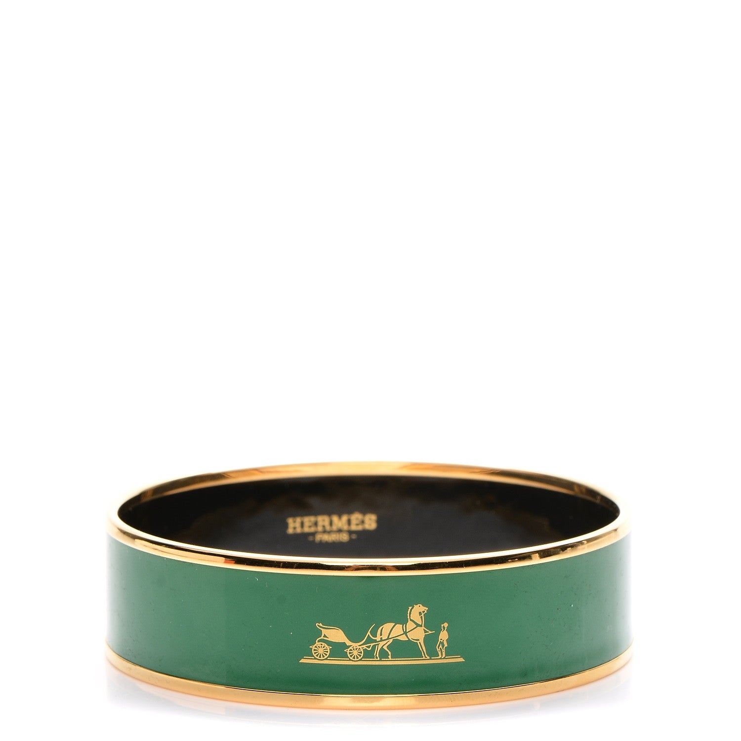 Hermes Enamel Wide Caleche Bracelet 65 Vert Sapin 1 of 6