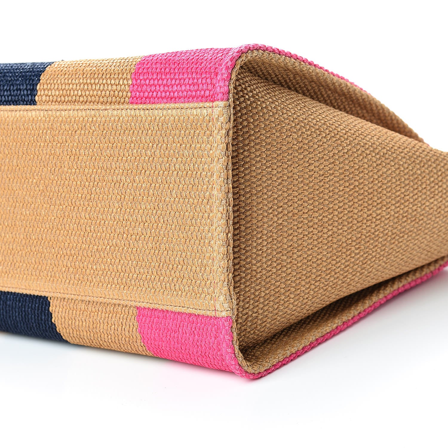Chanel Straw Raffia Calfskin Striped Large Deauville Tote Dark Beige Fuchsia Navy Blue 11 of 12
