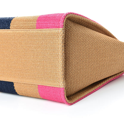 Chanel Straw Raffia Calfskin Striped Large Deauville Tote Dark Beige Fuchsia Navy Blue 11 of 12