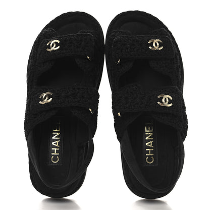 Chanel Crochet Velcro Dad Sandals 36 Black 2 of 9