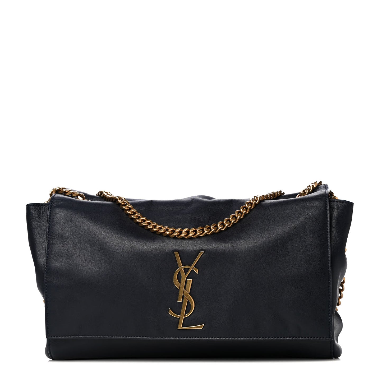 Smooth Calfskin Suede Medium Reversible Monogram Kate Satchel Navy