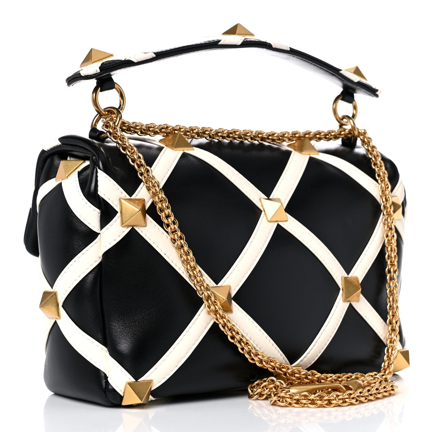 Valentino Garavani Nappa Large Roman Stud Shoulder Bag Black White 3 of 9