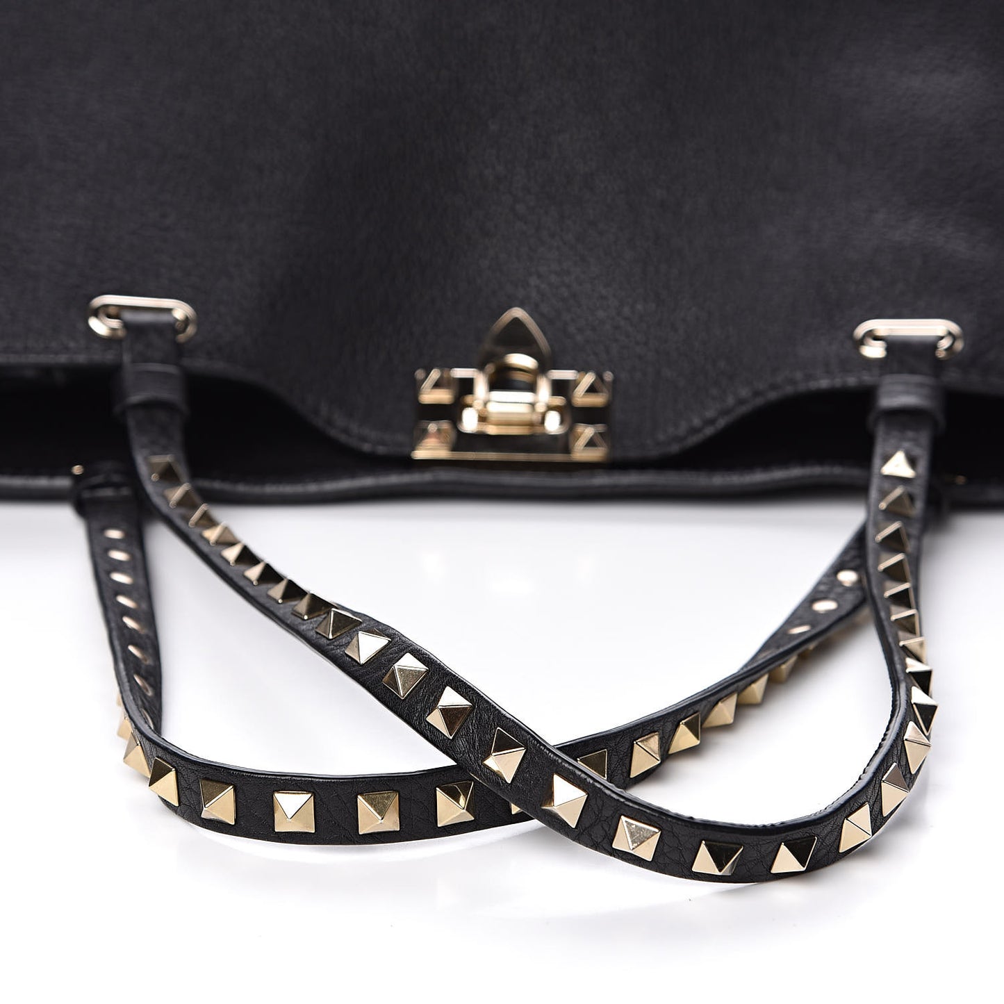 Pebbled Calfskin Medium Rockstud Tote Black
