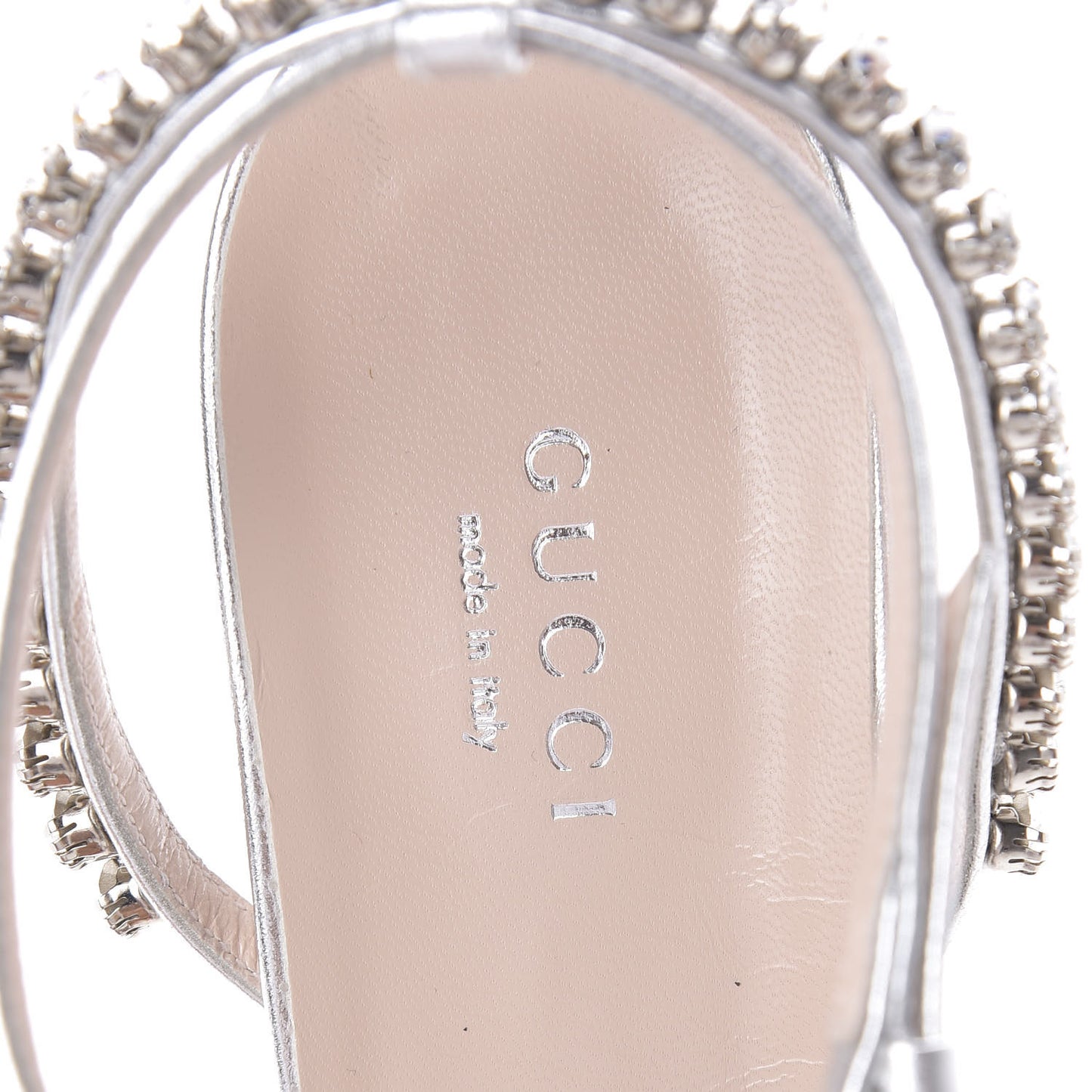 Nappa Silk Crystal Bertie T-Strap Low Heel Sandals 36 Argento