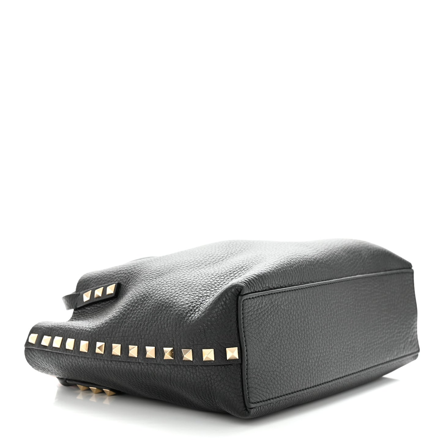 Grained Calfskin Small Rockstud Flip Lock Tote Black Rose Quartz