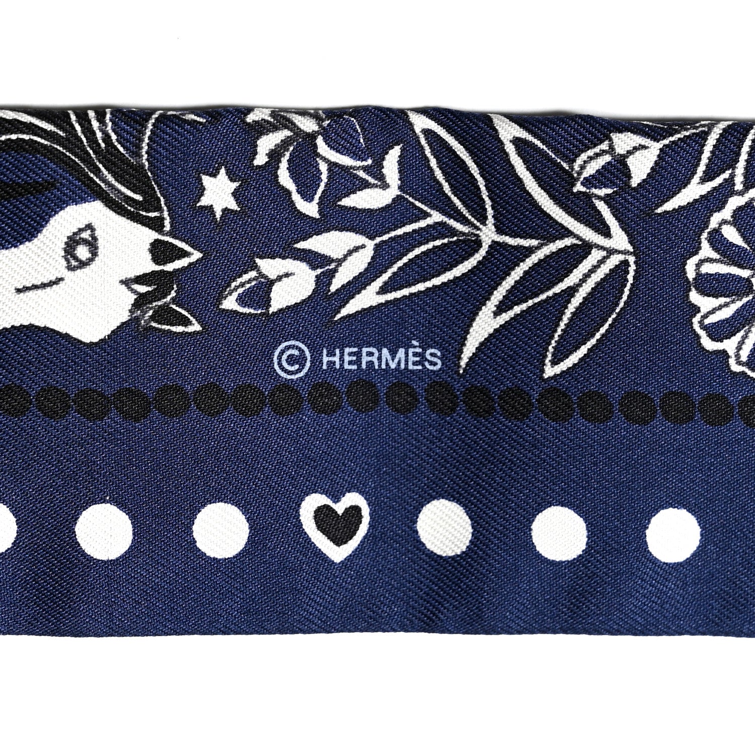 Hermes Silk Peuple Du Vent Bandana Twilly Marine White Black 3 of 4