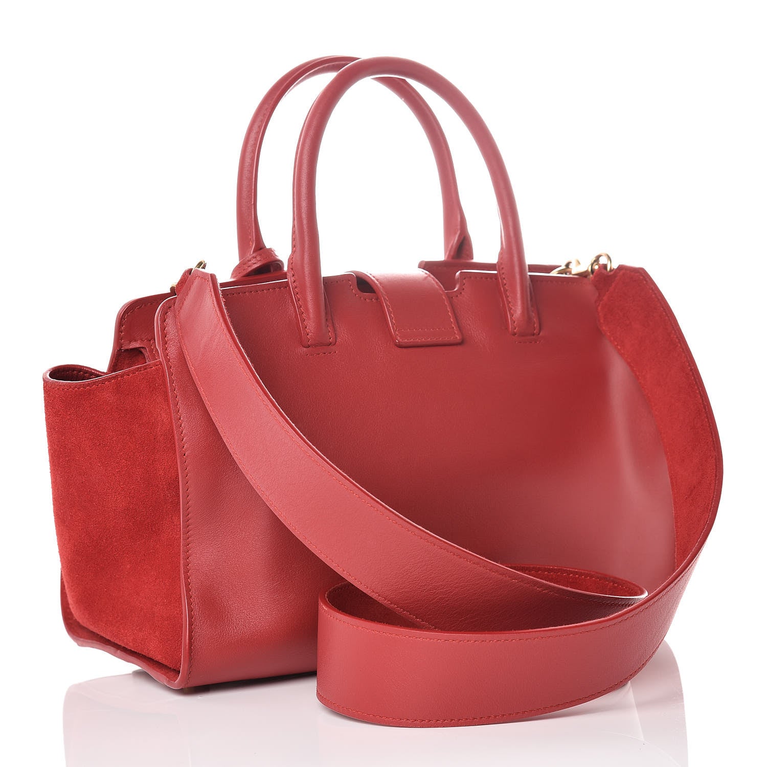 Saint Laurent Calfskin Suede Baby Monogram Downtown Cabas Red 4 of 12