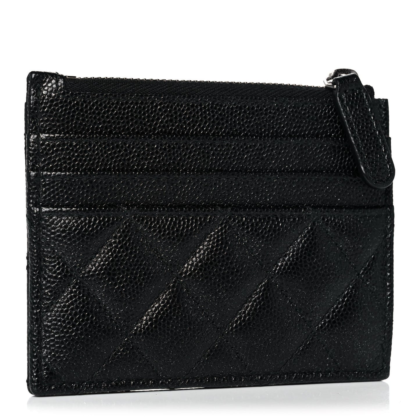 Iridescent Caviar Quilted CC Zip Card Holder Black