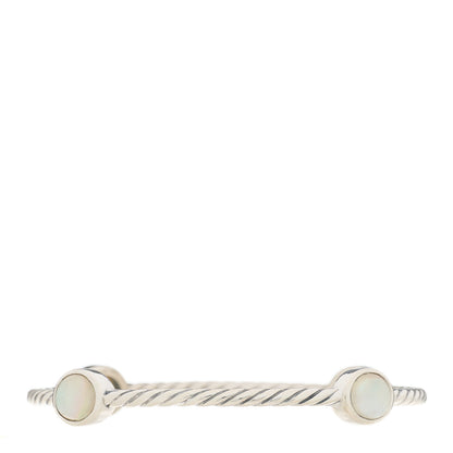 David Yurman Sterling Silver Mother of Pearl 3mm 4 Station Bangle Bracelet 1 of 3