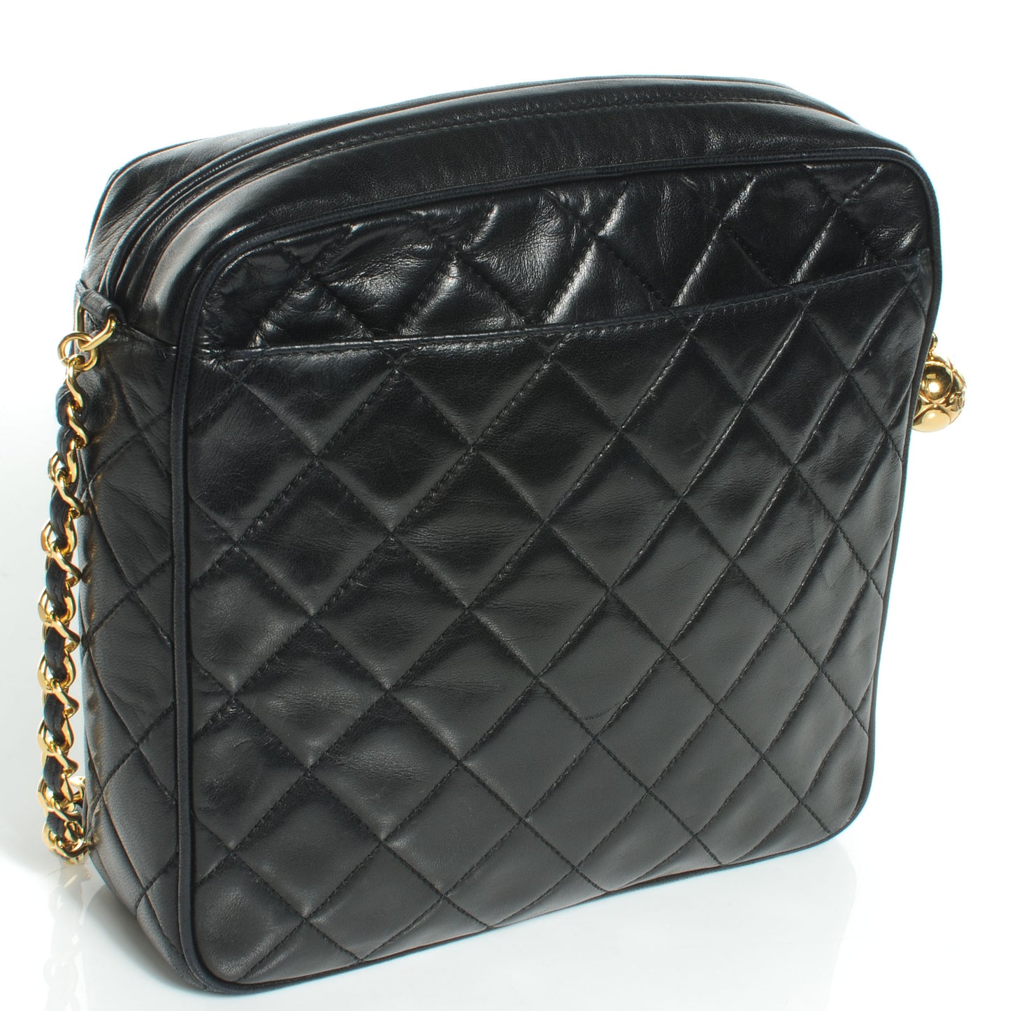 Lambskin Quilted Flap Shoulder Bag Black