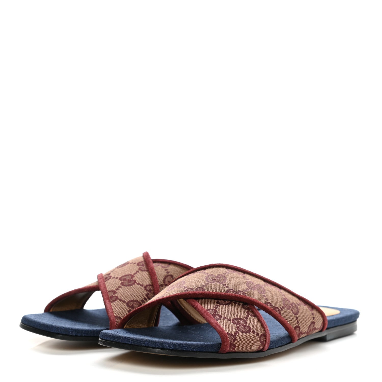 Gucci Canvas GG Monogram Womens Criss Cross Slide Sandals 39 Sahara Rubino Chardonnay 3 of 9