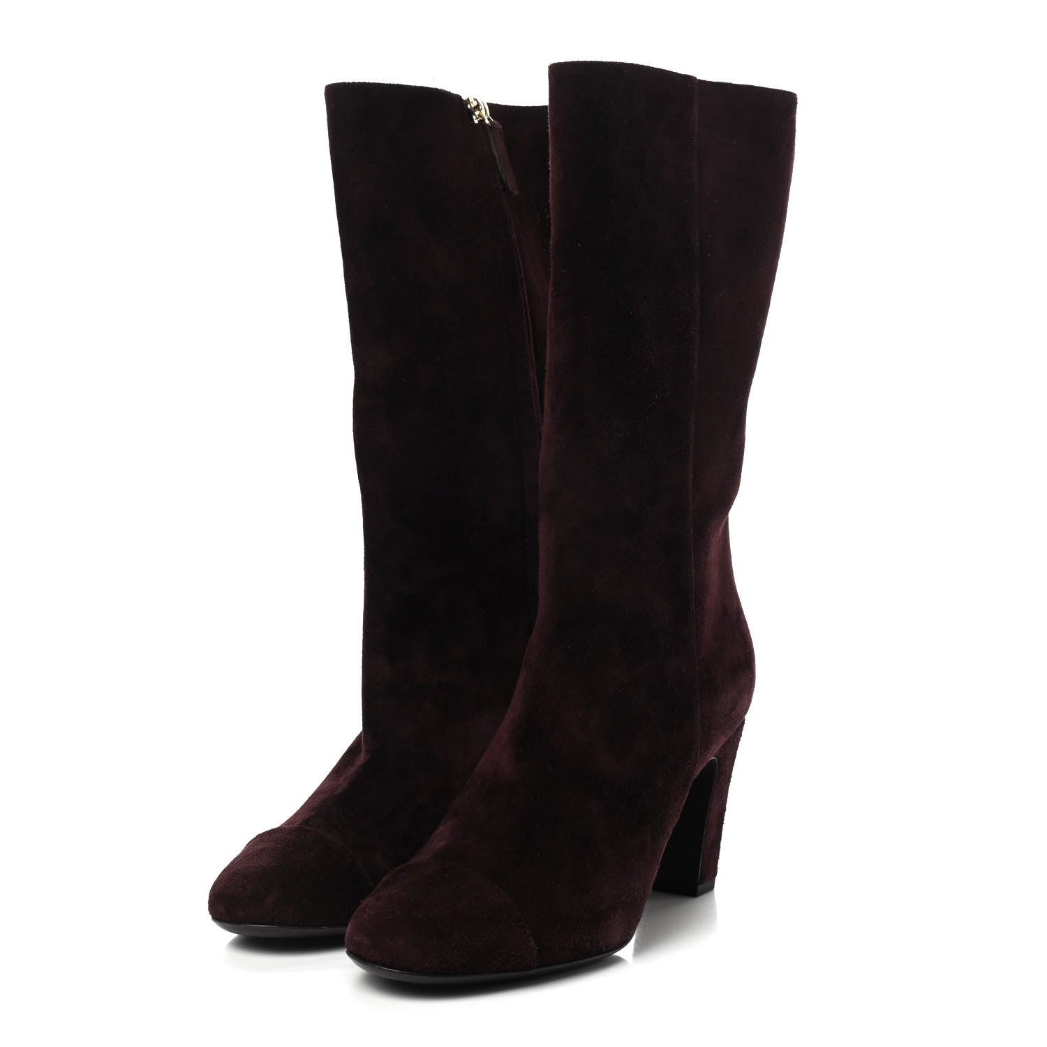 Chanel Suede Boots 37.5 Burgundy 3 of 11