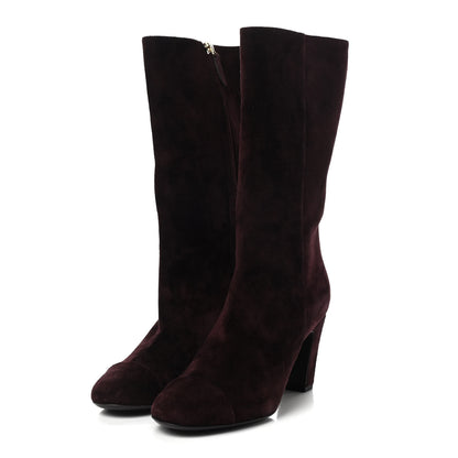 Chanel Suede Boots 37.5 Burgundy 3 of 11