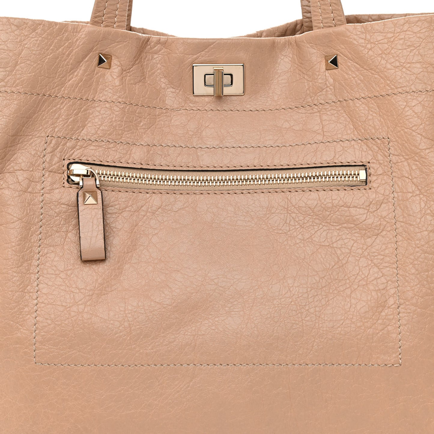 Craquele Nappa Rockstud Tote Bag Camel Rose