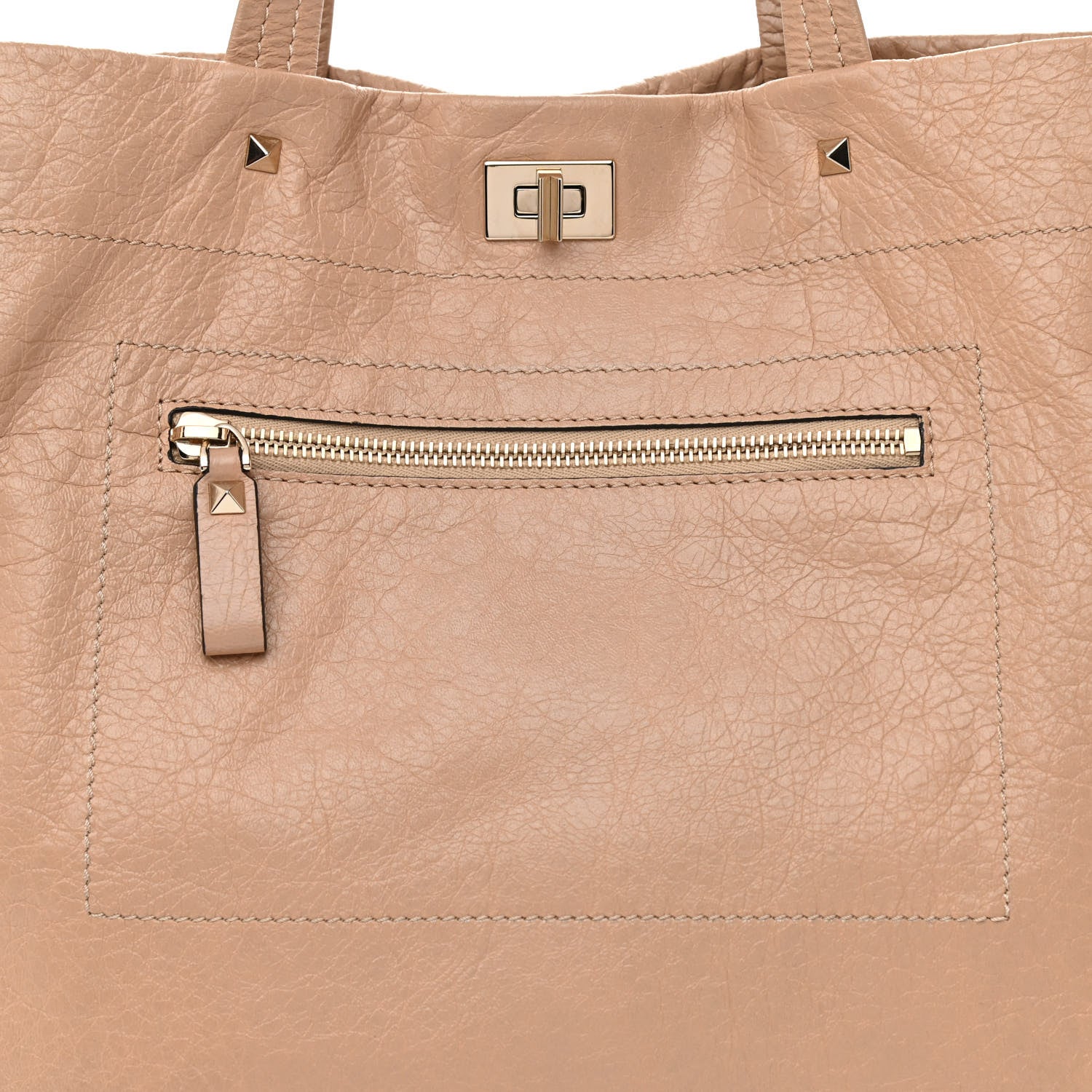 Valentino Garavani Craquele Nappa Rockstud Tote Bag Camel Rose 7 of 9