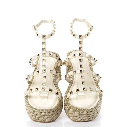 Valentino Garavani Calfskin Rockstud Ankle Strap Torchon Espadrille Caged 30/55mm Sandals 38 Light Ivory 5 of 11