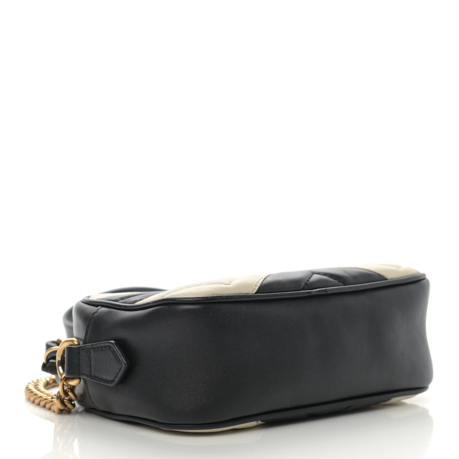 Gucci Calfskin Matelasse Mini GG Marmont Chain Shoulder Bag Black White 4 of 16