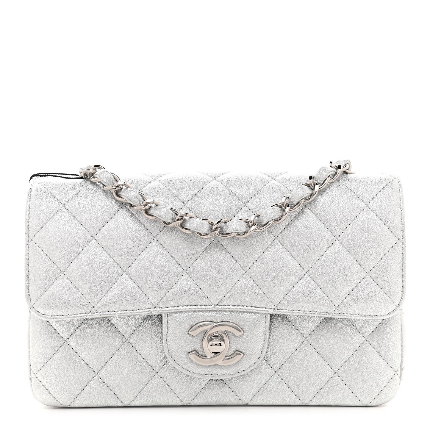 Metallic Lambskin Quilted Mini Rectangular Flap Silver