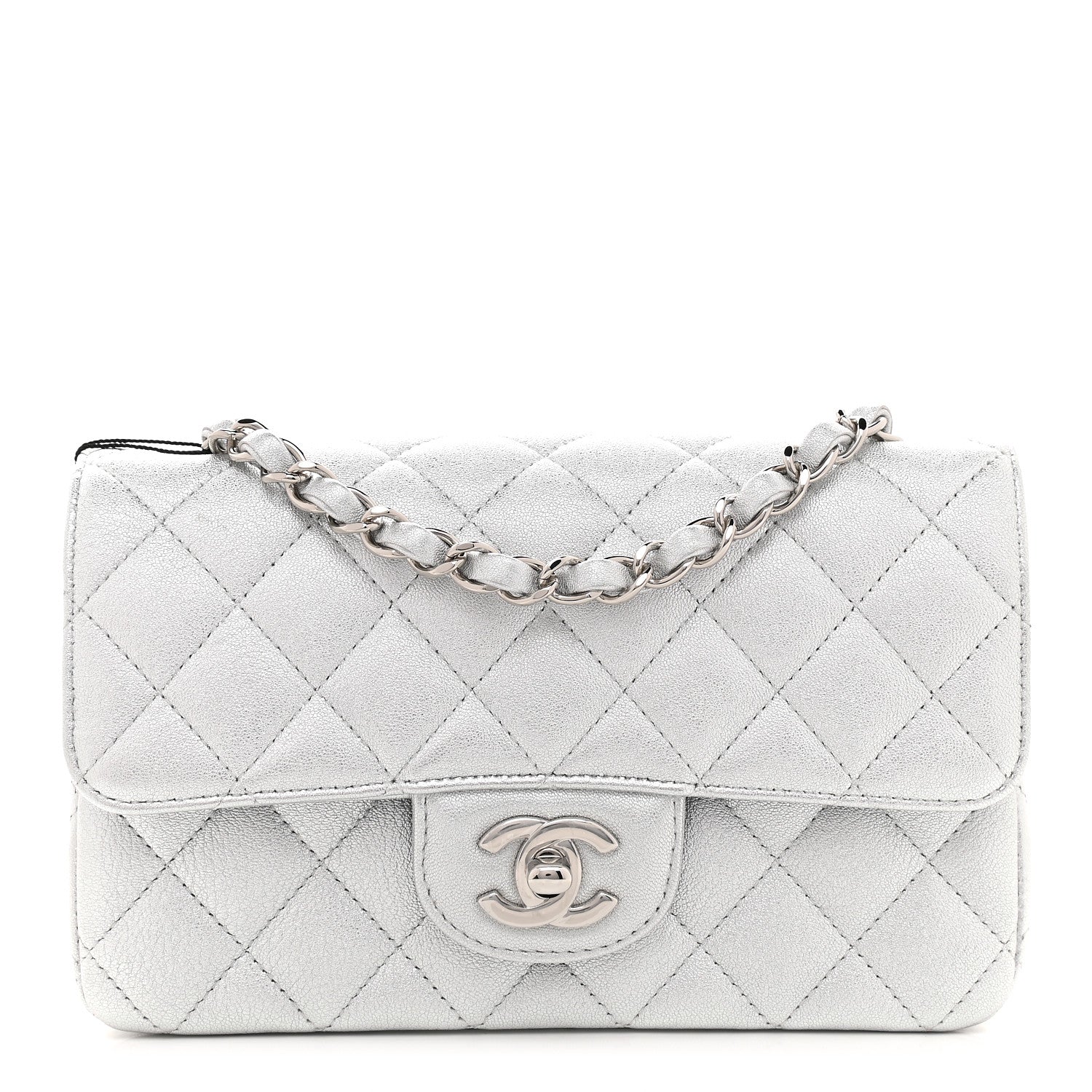 Chanel Metallic Lambskin Quilted Mini Rectangular Flap Silver 1 of 9