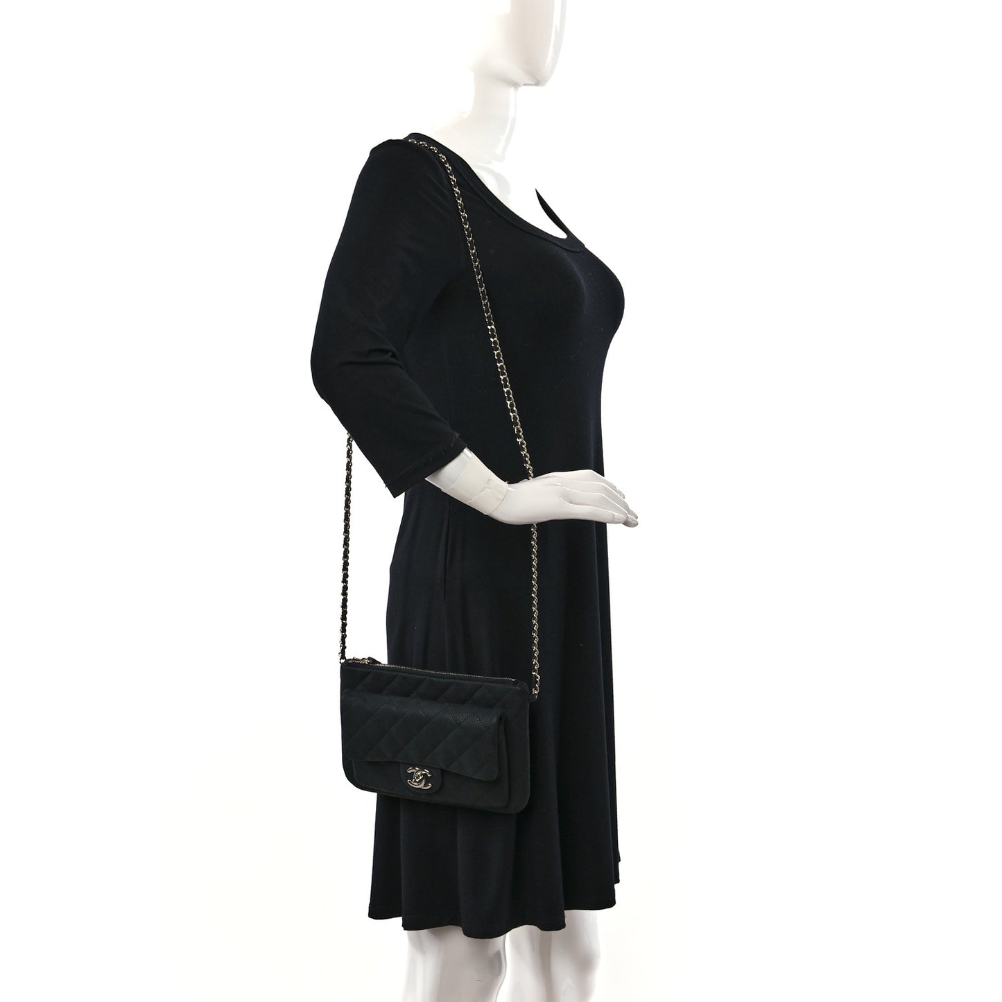 Iridescent Caviar Quilted Daily Zip Crossbody Bag Black