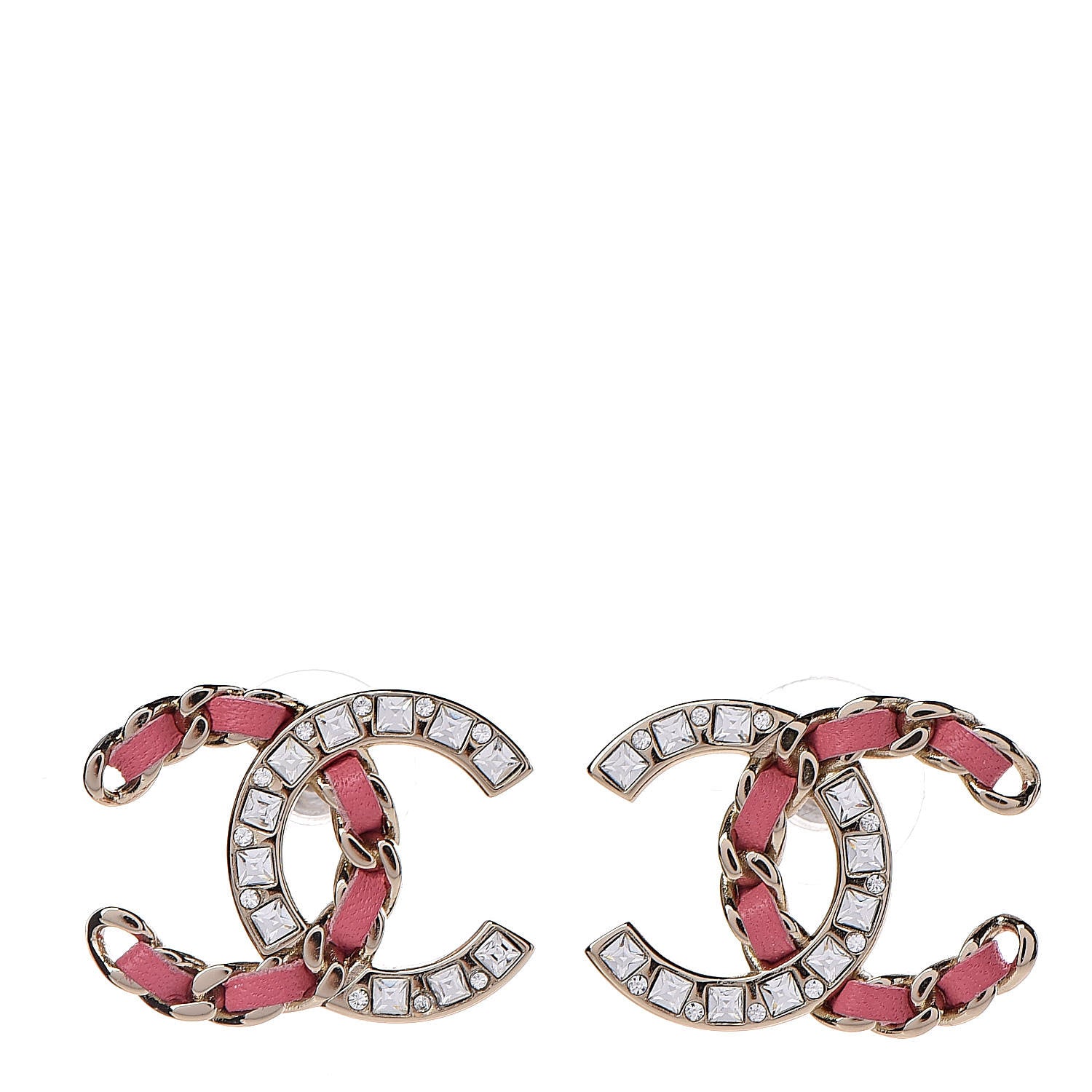 Chanel Crystal Baguette Lambskin Large CC Earrings Pink Gold 1 of 5