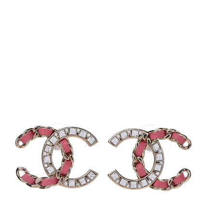 Chanel Crystal Baguette Lambskin Large CC Earrings Pink Gold 1 of 5