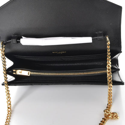 Saint Laurent Grain De Poudre Matelasse Chevron Monogram Chain Wallet Black 5 of 7