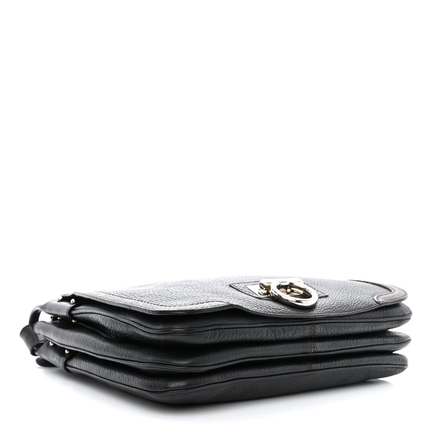 Grained Calfskin Gancini Flap Shoulder Bag Black