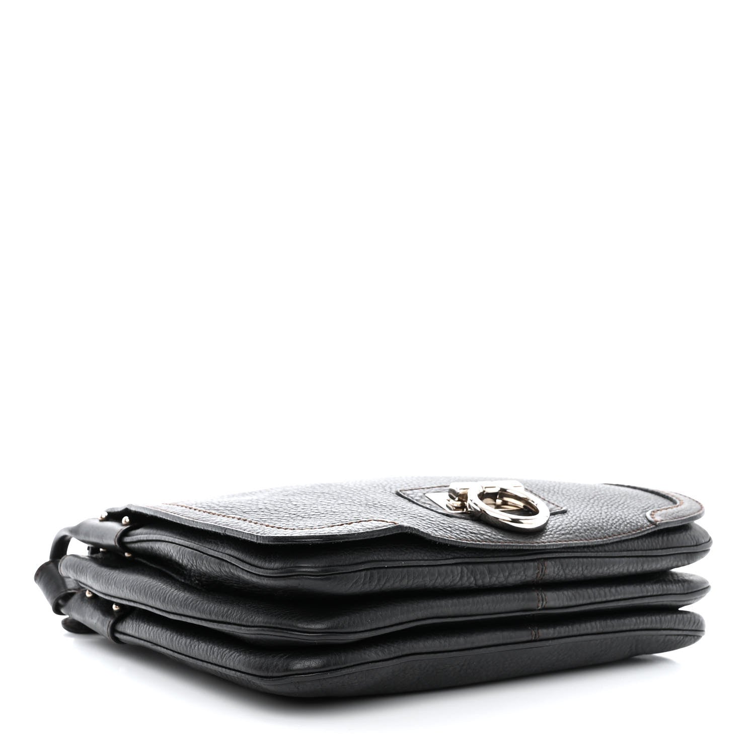 Salvatore Ferragamo Grained Calfskin Gancini Flap Shoulder Bag Black 4 of 10