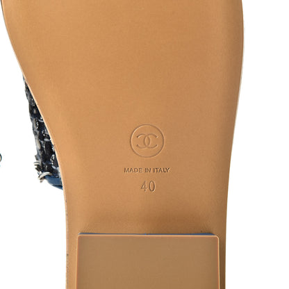 Chanel Cork Tweed Chain Mule Slides 40 Blue 6 of 8