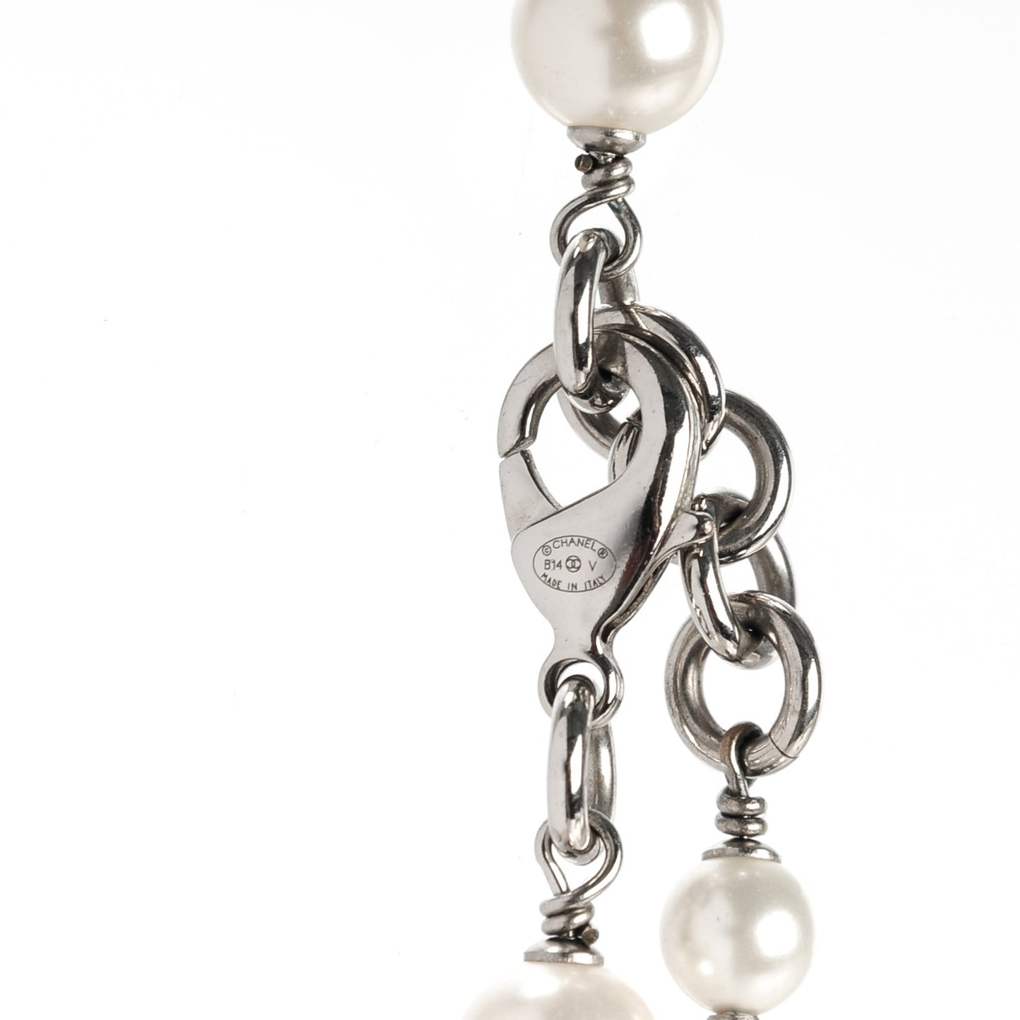 Crystal Pearl CC Long Necklace Silver