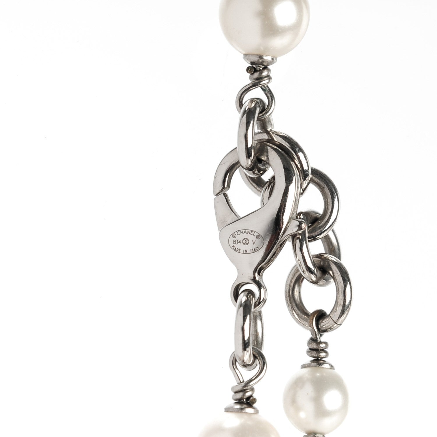 Chanel Crystal Pearl CC Long Necklace Silver 3 of 4