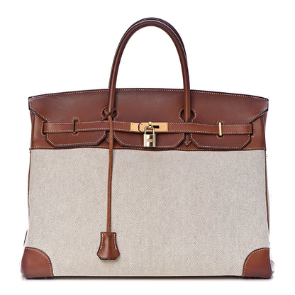 Hermes Toile Barenia Birkin 40 Fauve 1 of 37