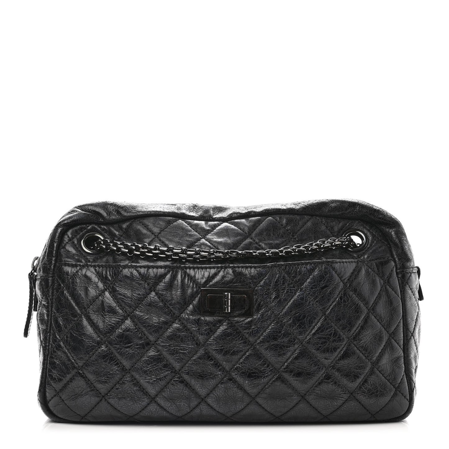Metallic Aged Calfskin Quilted Medium Reissue Camera Case Black