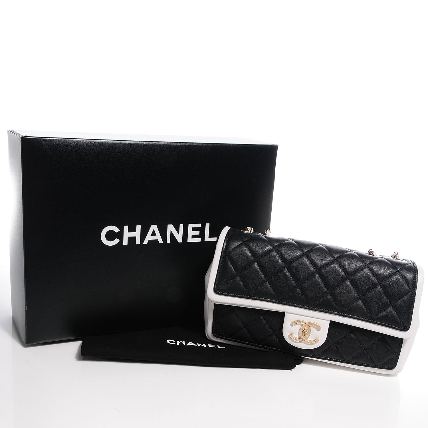 Chanel Calfskin Quilted Graphic Medium Flap Bag Black White 5 of 9
