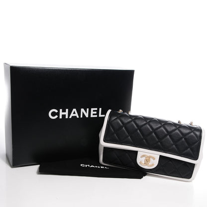 Chanel Calfskin Quilted Graphic Medium Flap Bag Black White 5 of 9