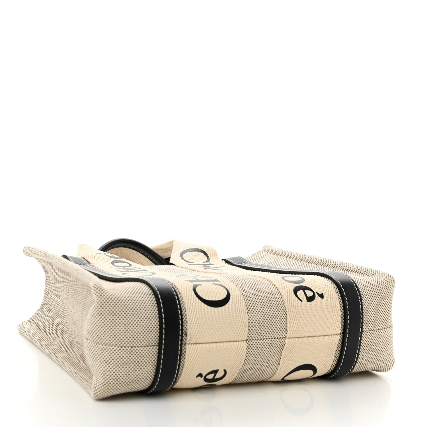 Chloe Cotton Calfskin Small Woody Ribbon Tote With Strap White Navy 4 of 10