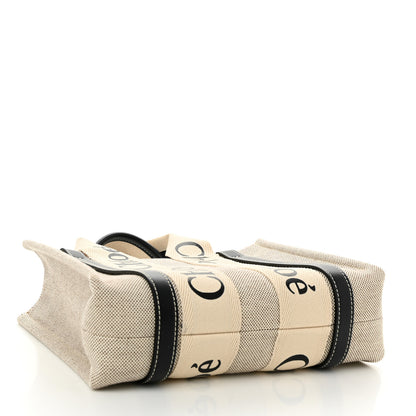 Chloe Cotton Calfskin Small Woody Ribbon Tote With Strap White Navy 4 of 10