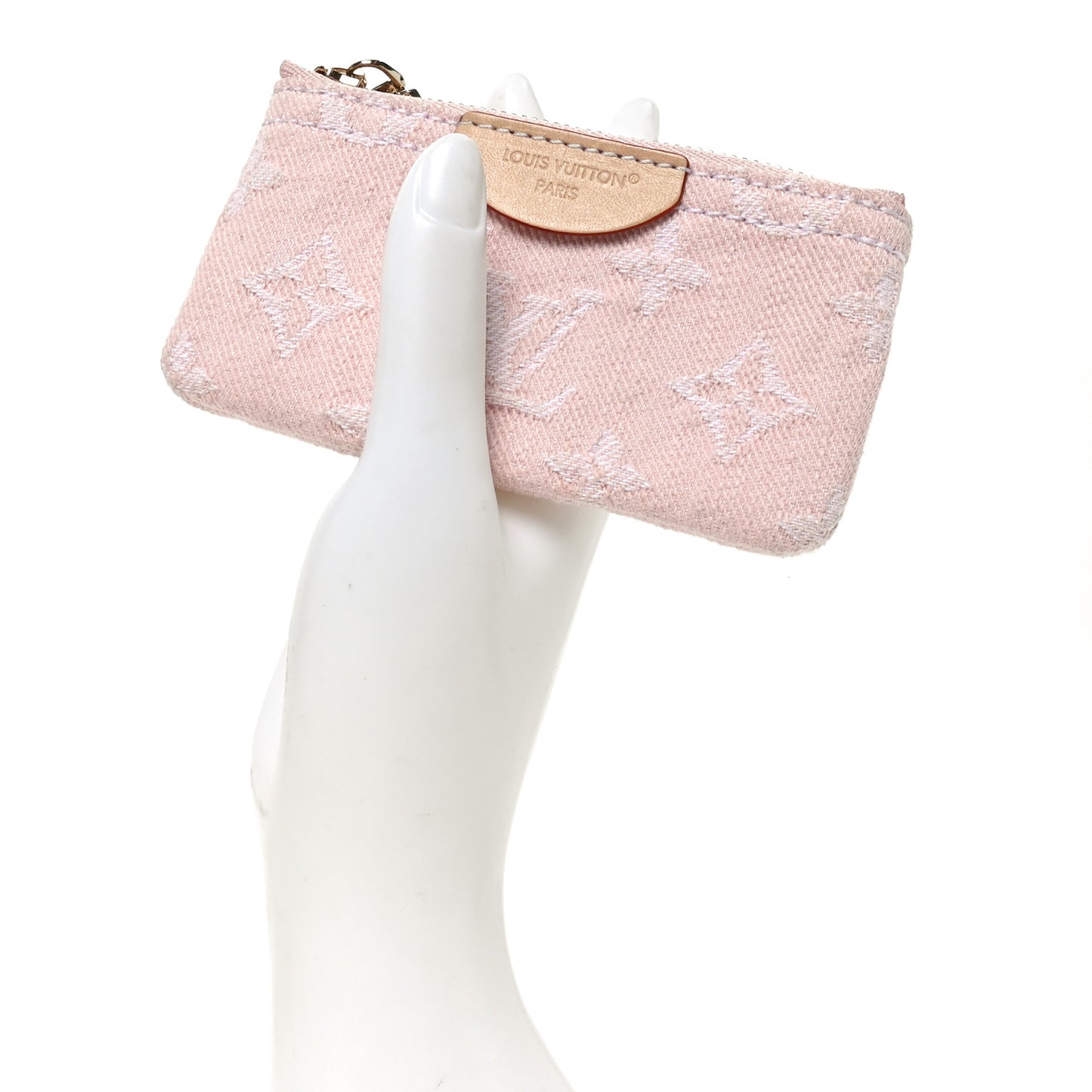 Monogram Denim Key Pouch Washed Pink