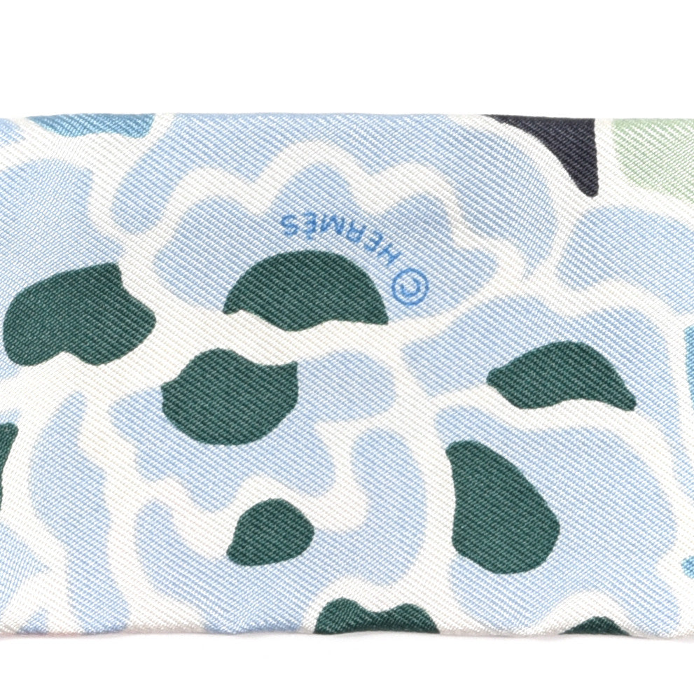 Hermes Silk Bingata Twilly Bleu Ciel Vert Rose 3 of 4