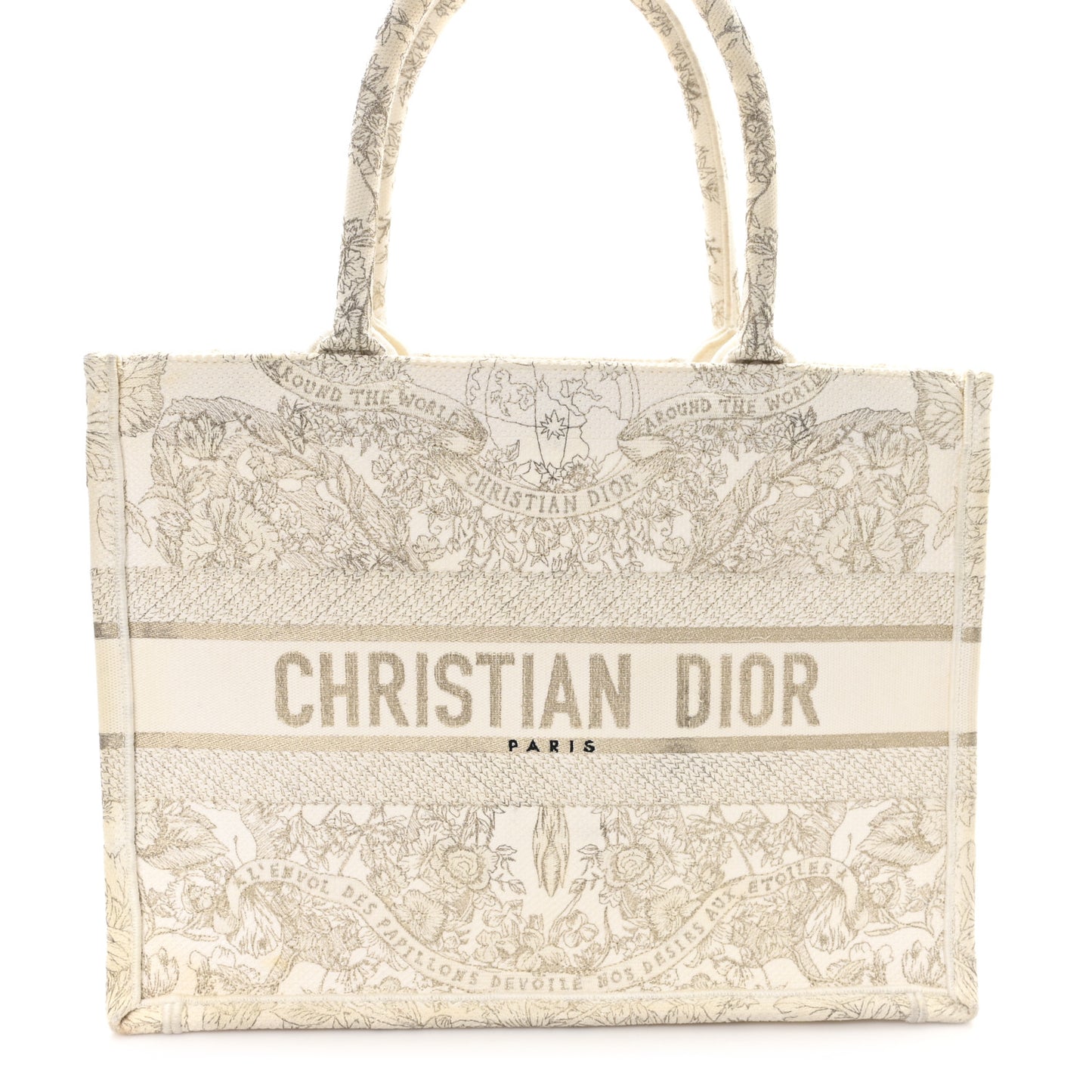 Canvas Embroidered Medium Jardin D'Hiver Book Tote White Gold
