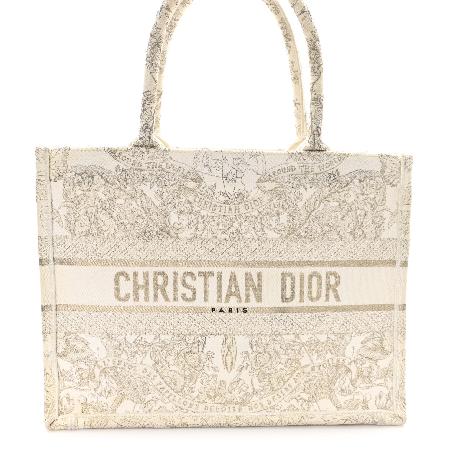Christian Dior Canvas Embroidered Medium Jardin D'Hiver Book Tote White Gold 8 of 11