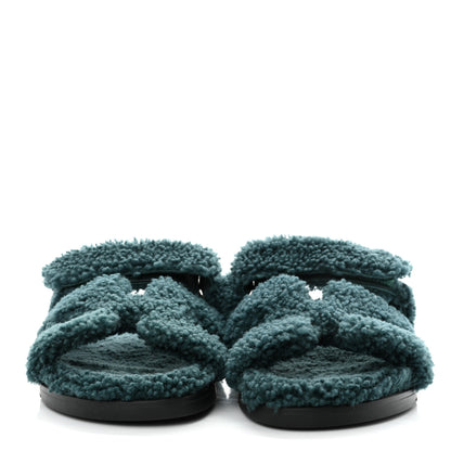 Hermes Woolskin Womens Chypre Sandals 40 Vert Anglais 2 of 8
