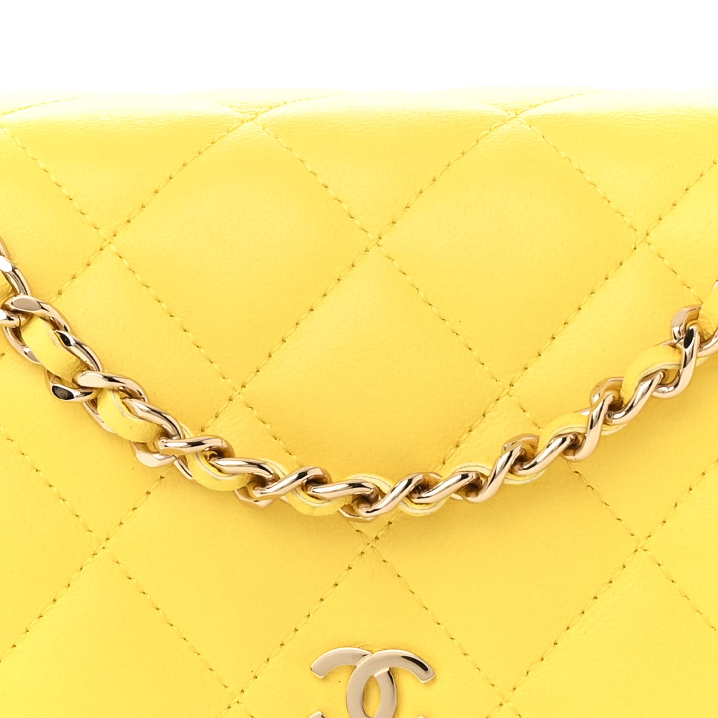 Lambskin Quilted Wallet on Chain WOC Yellow