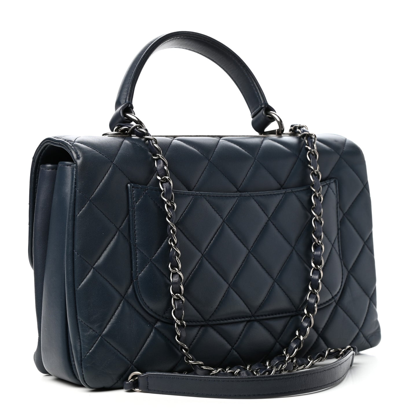 Lambskin Quilted Medium Trendy CC Flap Dual Handle Bag Navy Blue